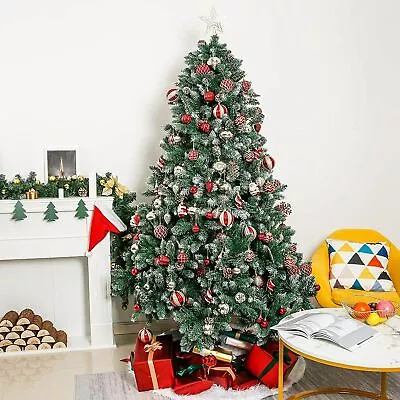 9FT/270CM Christmas Tree Pinecone Decorated Frost Snowy Bushy Hinged Branch • $336.99