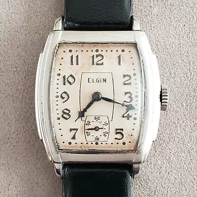 1937 Elgin Men's Art Deco Vintage Watch Grade 485 Stepped Case Manual Wind • $275