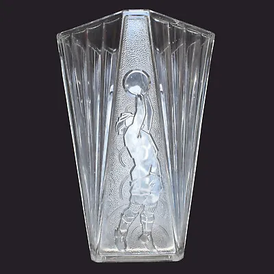$135 • Buy Antique Val St Lambert Luxval Geometric Art Deco Glass Vase  Le Basketteur  1936