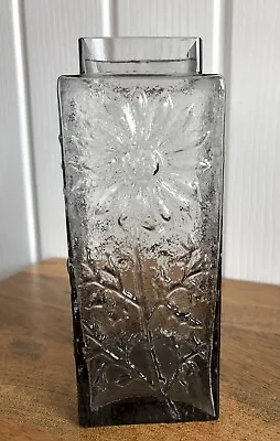 £14 • Buy Vintage Dartington Smoked Art Glass Marguerite Daisy Flower Vase 6.5” Small Chip