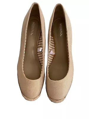 MERONA Women's Gold Canvas And Fiber High Heel Wedge Shoes 7.5 7 1/2 • $15