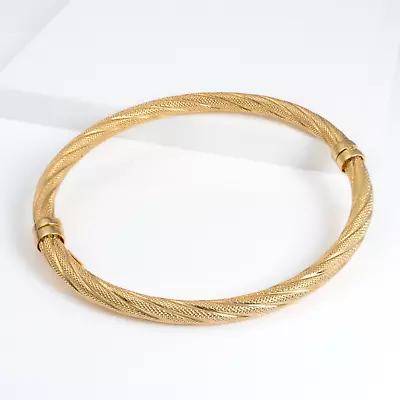 9ct Gold Bangle Bracelet For Women Italian Textured Gold Bracelet Spring Hinged • £340.20
