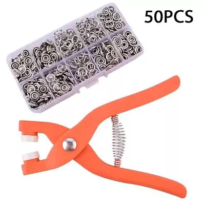 50/100Snap Fasteners Kit Metal Snap Buttons With Fastener Pliers Tool Kit Sewing • $8.49
