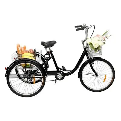 $269.90 • Buy 24'' 26'' Adult Tricycle Trike 7 Speeds 3 Wheel Bike W/ Two Basket Shopping