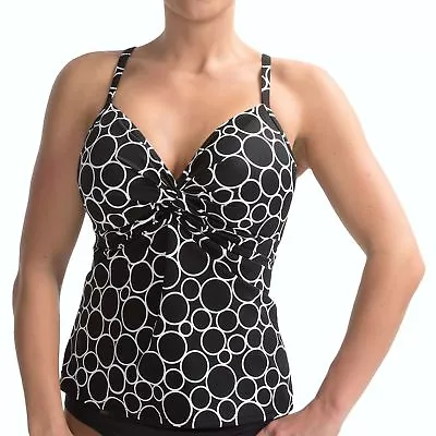 NWT  MIRACLESUIT Roswell Social Circles Tankini (TOP ONLY) DD-Cup Black 12 DD • $48