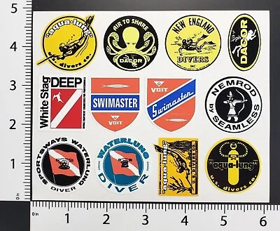 Mini Vintage Scuba Dive Diving Decal Sticker Set Repro 6mil UV Vinyl 1.5  Kiscut • $5.50
