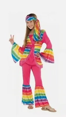 New - Groovy Girl Child Hippie Chick 70's Halloween 3 Pc. Costume W/ Scarf Sz L • $16.87