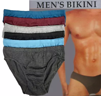 6 Men's Bikini Briefs Low Rise Cotton Solid Colors Underwear Smlxl • $16.99