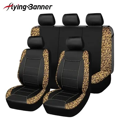 $89.99 • Buy Car Seat Covers Leather Set Waterproof Universal Sponge Inside Leopard Black