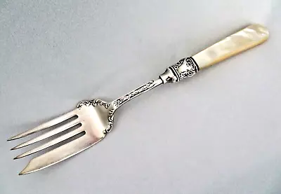 Antique Sterling Silver Ferrule Cold Meat Serving Fork W/ Mother Of Pearl Handle • $40.50