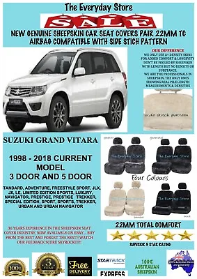 $209 • Buy Suzuki Grand Vitara All Years Genuine Sheepskin Car Seat Covers Pr 22MM Air Safe