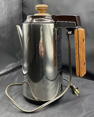 Vintage MCM WEST BEND Stainless & Wood Coffee Pot  Percolator - 10 Cup - Tested • $38.25