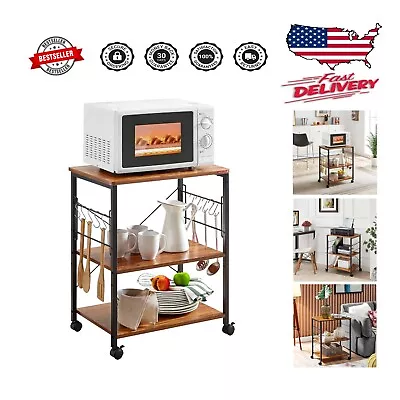 Premium Vintage 3-Tier Rolling Utility Microwave Cart: Effortless Assembly S... • $103.99