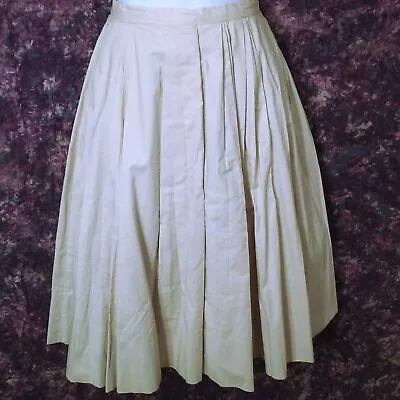 Vintage 50s Handmade Full-Circle Skirt -XS Knee-Length Pleated Metal Zip Beige • $21.88