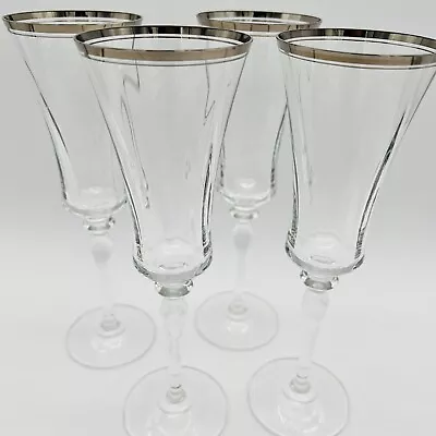 Mikasa Jamestown Platinum Trim Fluted Champagne Glasses 9 1/8” Set Of 4 • $49.98