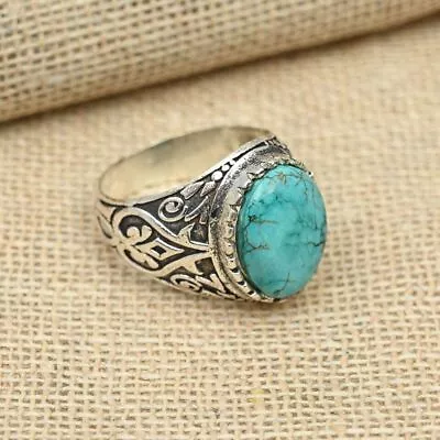 Turquoise Gemstone Bohemian Ring 925 Sterling Silver Men's Ring All Size R185 • $16.99