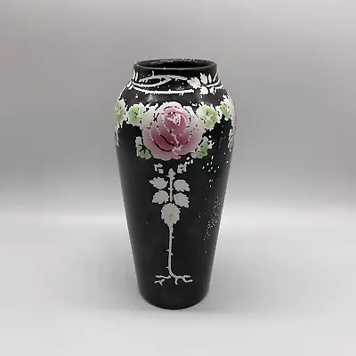 Antique Vintage Shelley England Cabbage Rose  Floral Pattern Black Ceramic Vase • £2