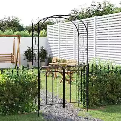 Garden Arch With Gate Black 108x45x235 Cm Steel • £213.99