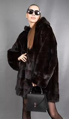 12096 Superior Reversible Real Mink Coat Fur Jacket Hood Beautiful Look Size Xl • $1