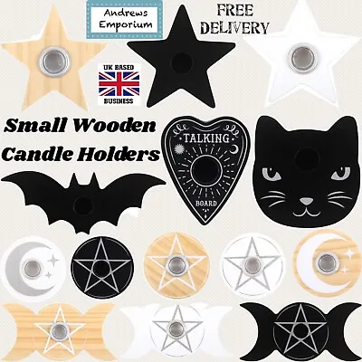 Wooden Small Candle Holder Holders Natural Wood Heart Triple Moon Pentagram Gift • £1.99