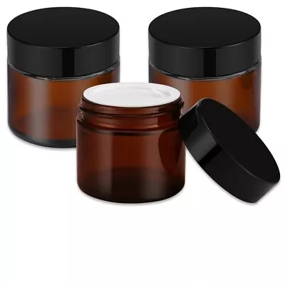 2 Oz Amber Glass Jars With Lids 3 Pack Small Jars With White Labels & Inner ... • $13.48