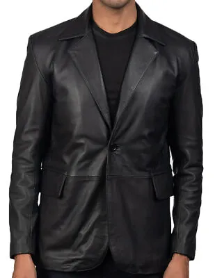 Men Soft Lambskin Leather Blazer Two Button Black Slim Fit Business Leather Coat • $132.11