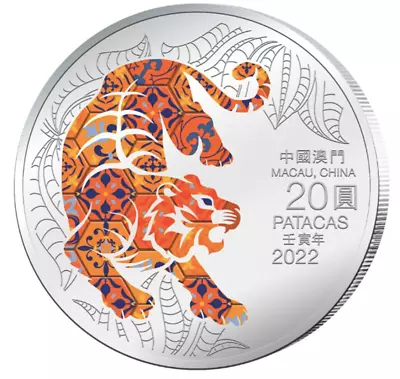 2022 Macau Lunar Year Of The Tiger Colorized 1 Oz Silver Proof Coin 20 Patacas • $145