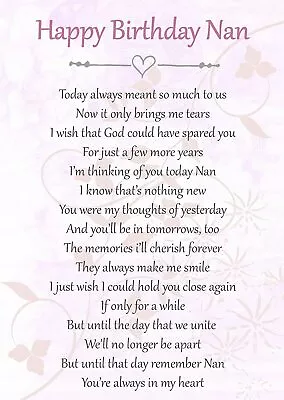 Happy Birthday Nan Memorial Graveside Poem Card & Free Stake F68 • £3.29