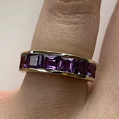 Amethyst Square Cut Channel Set Band Ring 9ct 9k Yellow Gold - Size L • £140