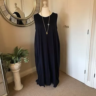 Cos Womens Long Navy Sleeveless Dress Seamed Detail And Side Pockets Size Large • £22