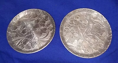 Set Of 2 Everlast Forged Aluminum Coasters Embossed Floral Design Vintage 3.75  • $7