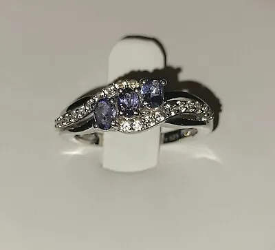 AAA Tanzanite Natural White Zircon Ring In Platinum Over Sterling Silver Size 7 • $150