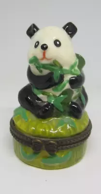 Vintage Panda  Bear  Bamboo Hinged Trinket Pill Box Collectible Figurine Animal • $19.99