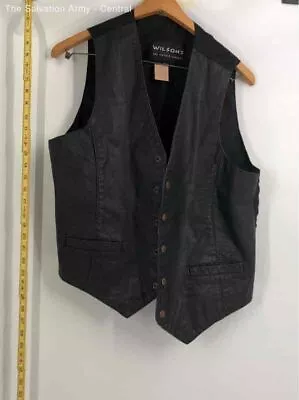 Wilsons Mens Black Leather Sleeveless Snap Front Outdoor Vest Size Medium • $7.99