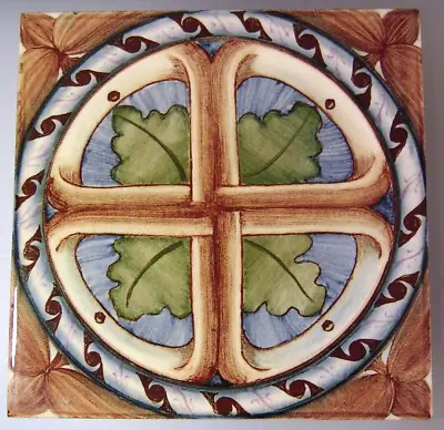 Vtg Hand Painted Ceramic Tile Celtic Cross England 6  • $12