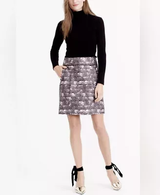 J. Crew Mini Skirt Black Gray Feather Print Size 8 M Animal Print A Line • $19.99