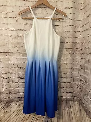 Calvin Klein Dress Womens Small ? Blue Colorblock Ombre Pleated Halter Flowy • $23.74