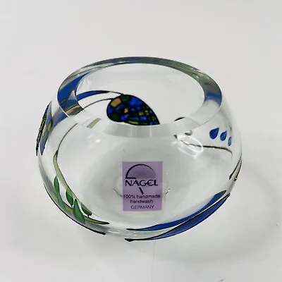 Nagel Glass Votive Holder / Rose Bowl Hand Painted Colorful Heavy Glass Floral • $29.95