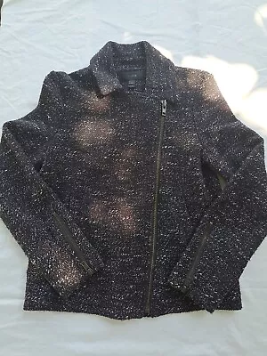 J. Crew Boucle Moto Black Marled Jacket Blazer Sz2 Petite Small Style 08488  • $28