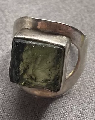 Moldavite Quartz Gemstone 925 Solid Sterling Silver Jewelry Ring Size 7 • $80