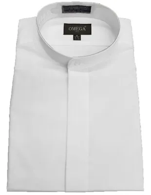 Men’s Mandarin Collar(banded Collar) White Dress Shirt Non Pleat • $23.99