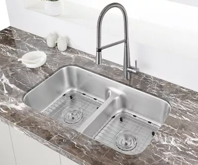 Ruvati 32-inch Low-Divide 50/50 Double Bowl 16Gauge Kitchen Sink –RVM4350 • $129