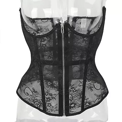 Women Perspective Lace Up Boned Underbust Corset Bustier Waist Trainer Cincher • £8.79