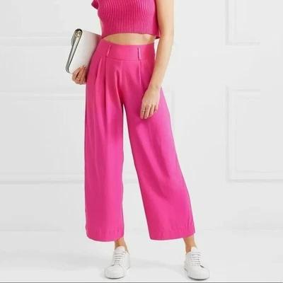 $69.99 • Buy Staud Womens Hot Pink Crepe High Waisted Wide Leg Cropped Trouser Pants Size 4
