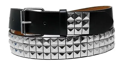 Punk Rock Silver Black Metal Rivets Pyramid Studs Black Leather Belt With Buckle • $10.99