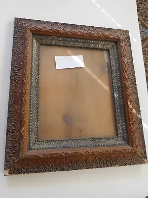Vtg Antique Guilded Picture Frame 26.5  X 30.5  Silver Gesso Wood Mission Style • $40