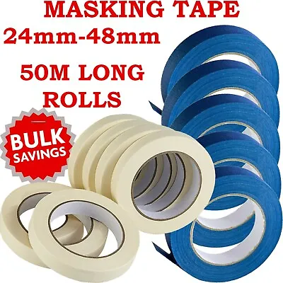 Masking Tape Indoor Outdoor Diy Painting Decorating Easy Tear 50m Blue Uv White • £59.95