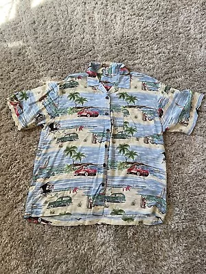 Walt Disney World Mens Hawaiian Button Down Shirt Mickey Surf Mens Large • $19.95