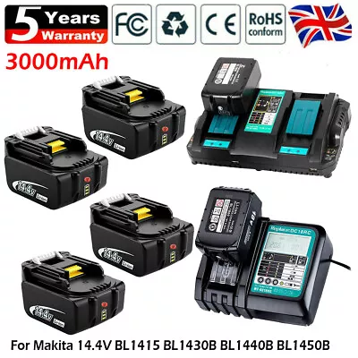 14.4v 3.0Ah For Genuine Makita Battery BL1440 BL1450 BL1415 194065-3 LED Charger • £111.90