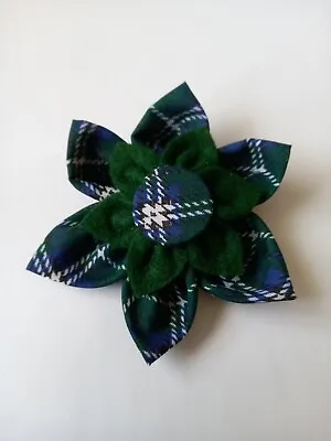 Green Blue & White Tartan Fabric Brooch. Green Felt Inner With Matching Centre  • £5.99